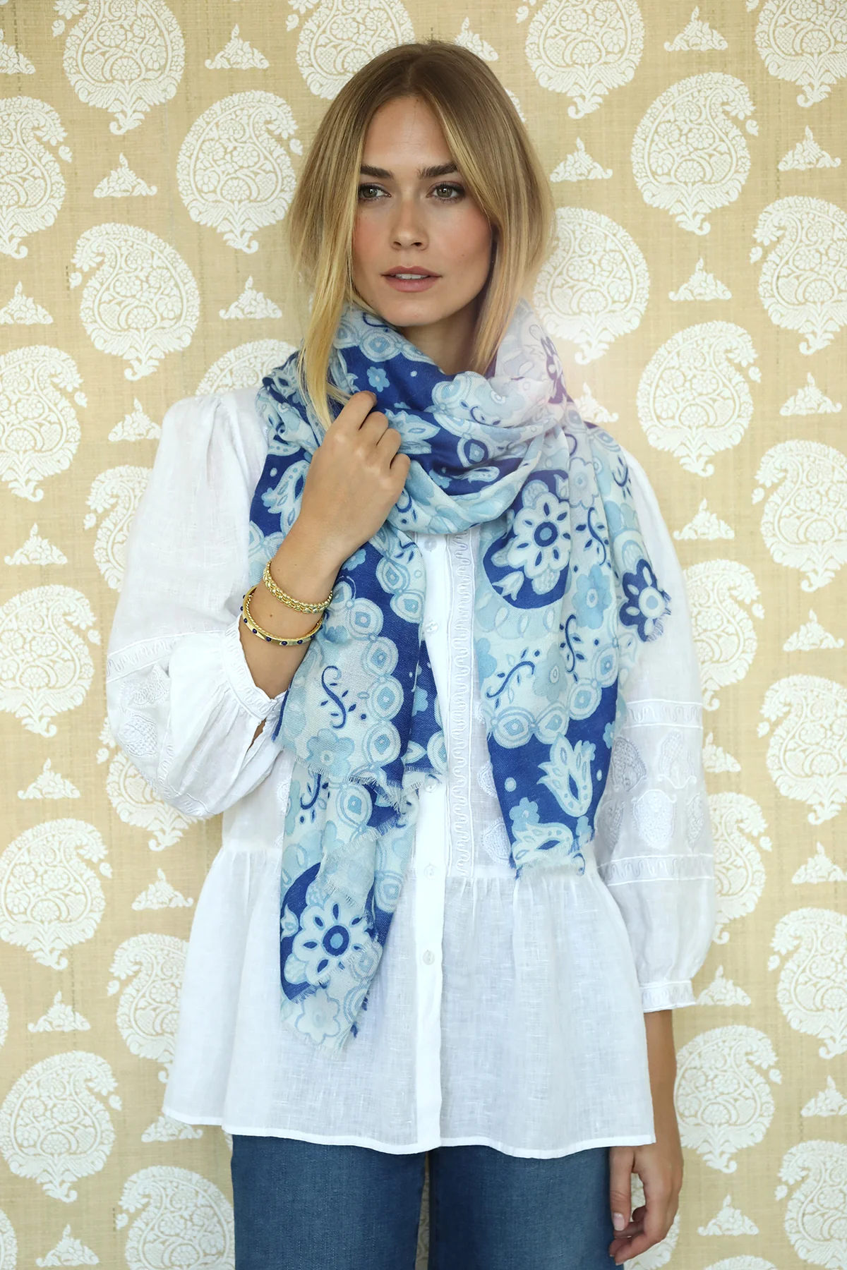 Cerulean Flower Medallion Scarf - Image 2