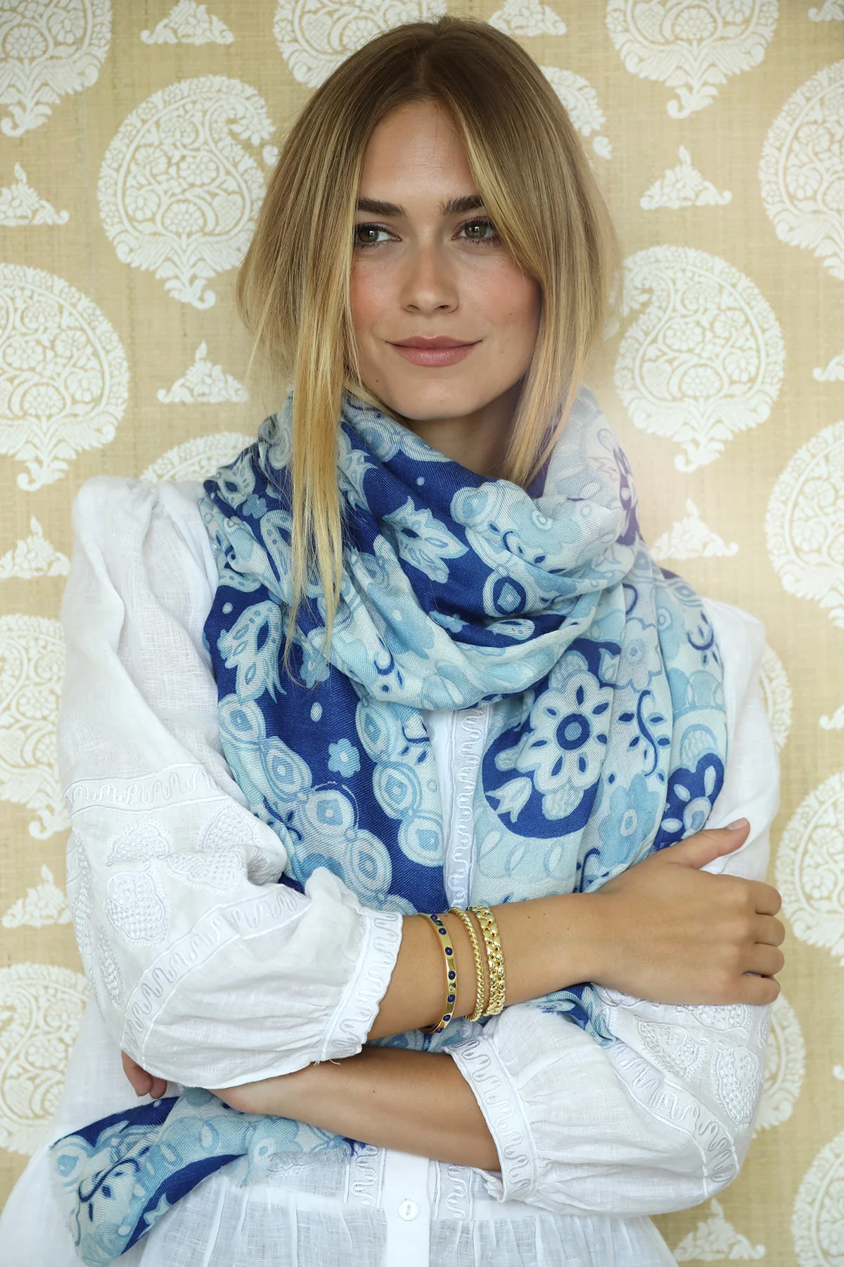 Cerulean Flower Medallion Scarf - Image 3