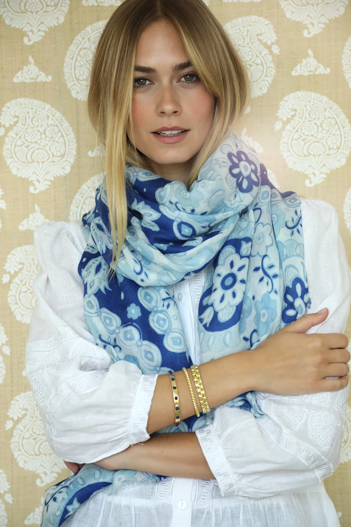 Cerulean Flower Medallion Scarf - Image 4