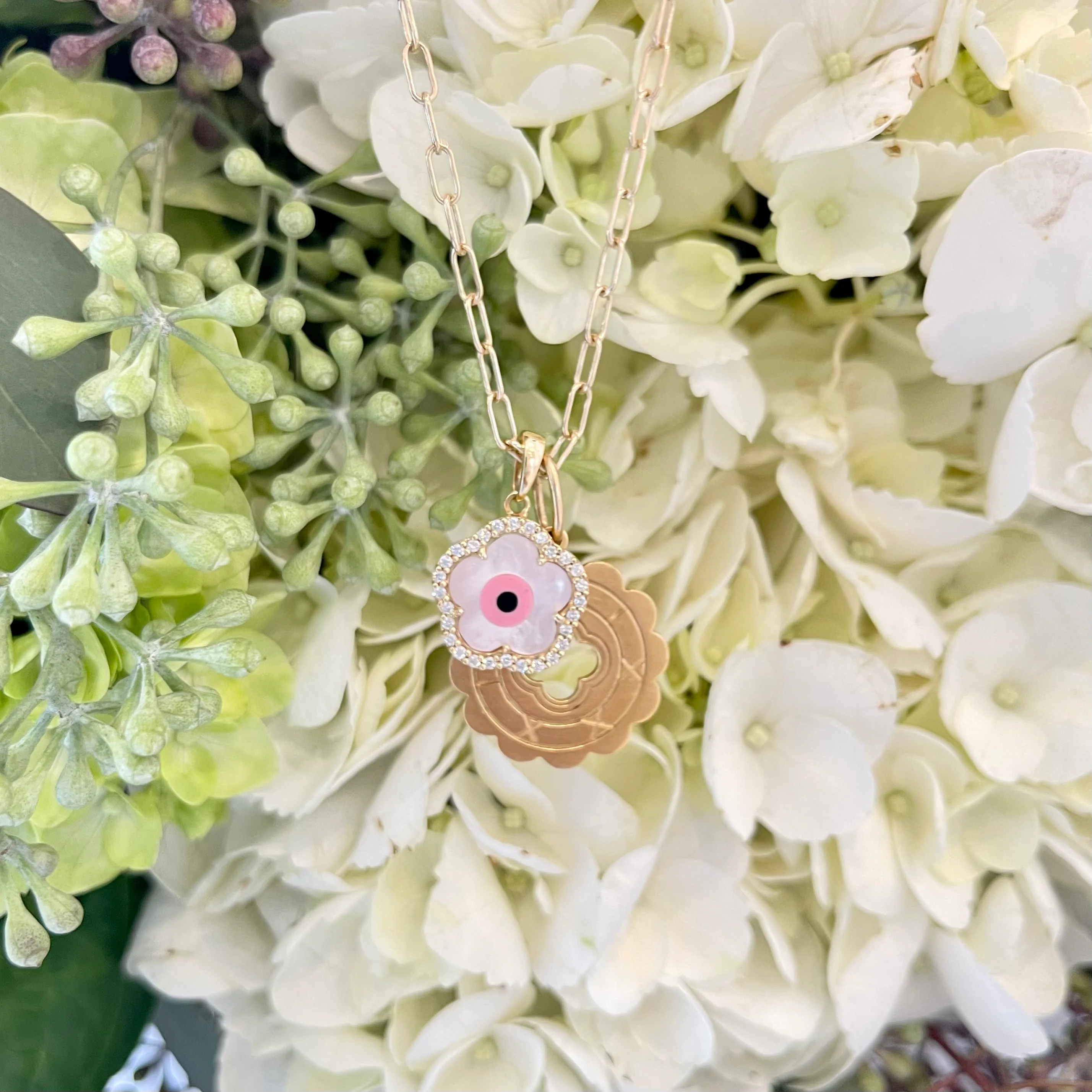 Diamond Pink Flower Evil Eye Charm - Image 4