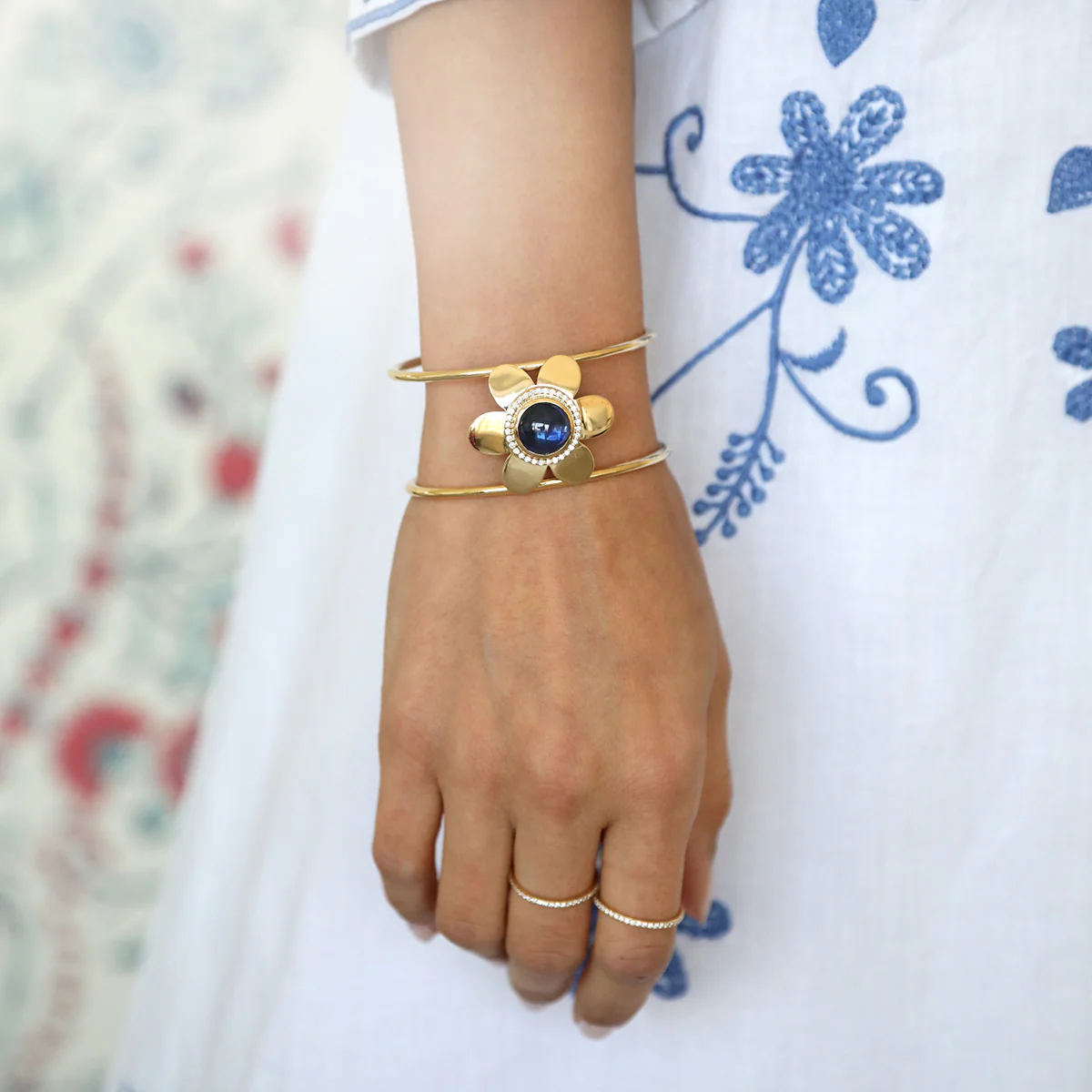 Diamond & Sapphire Fleur Cuff - Image 3