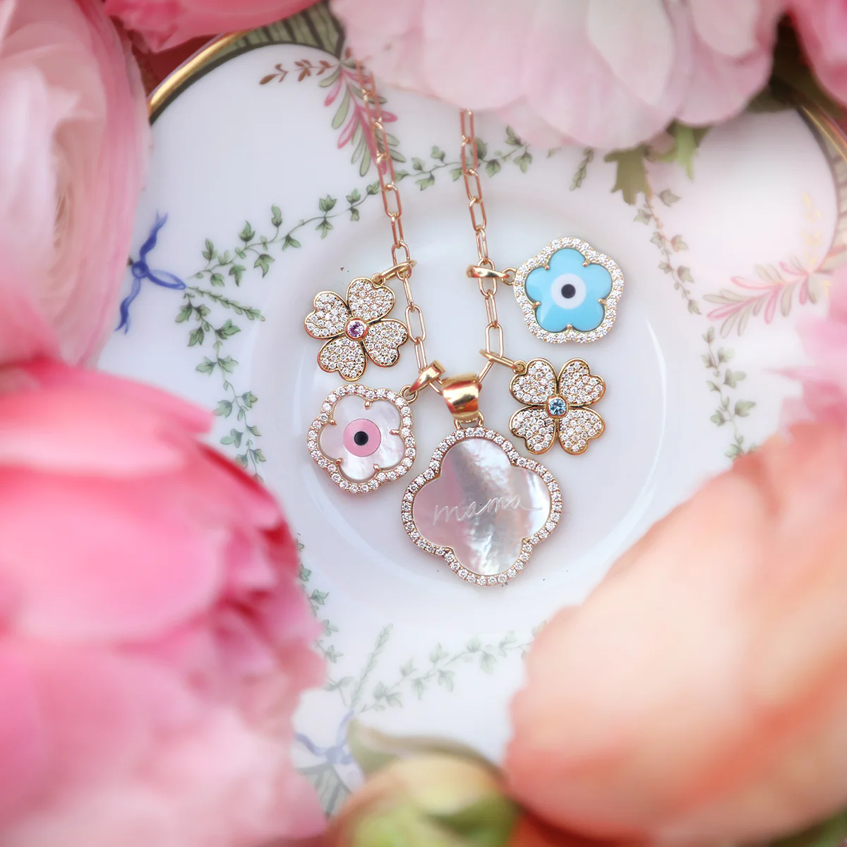 Diamond Turquoise Flower Evil Eye Charm - Image 3
