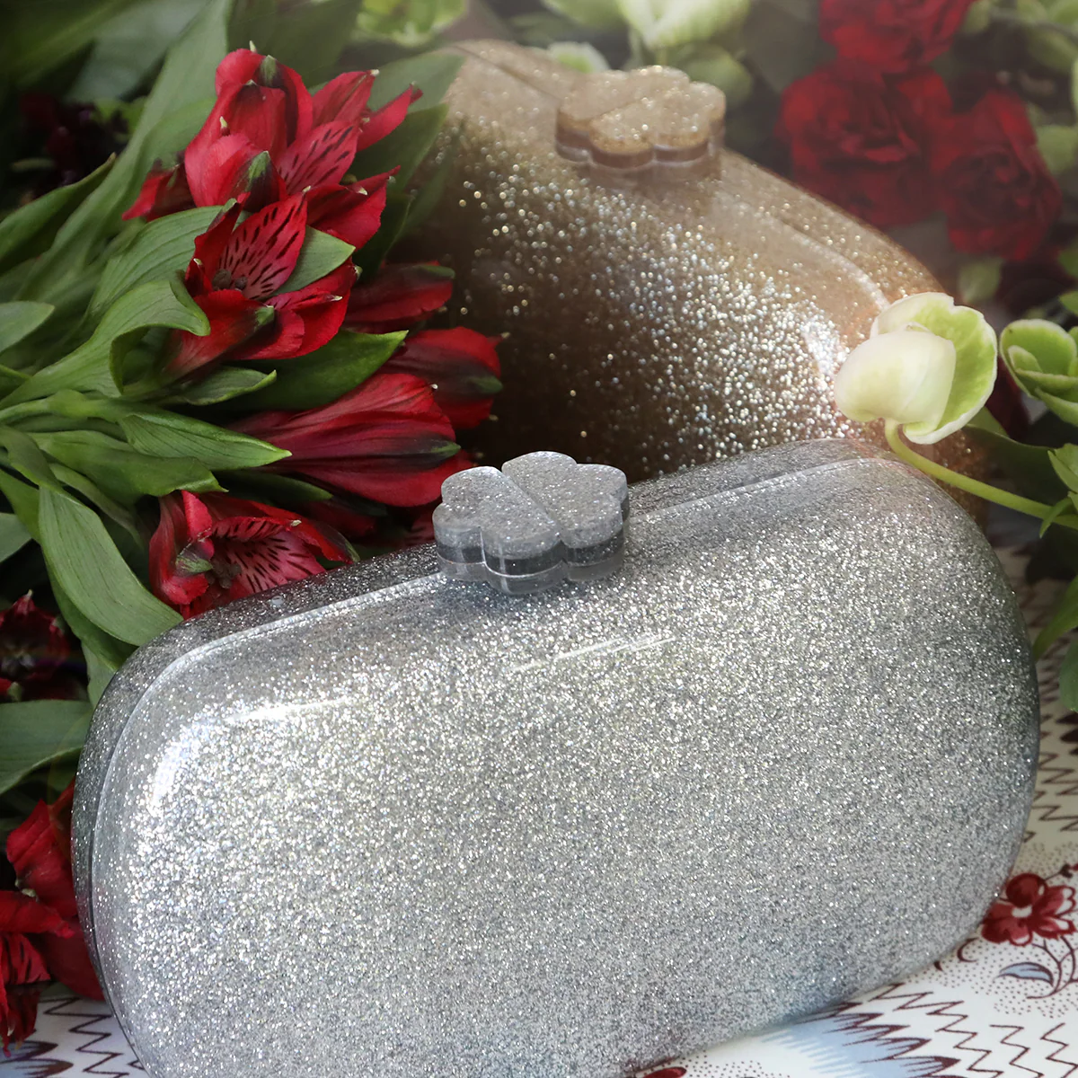 Glitter Minaudière Clutch - Silver - Image 4