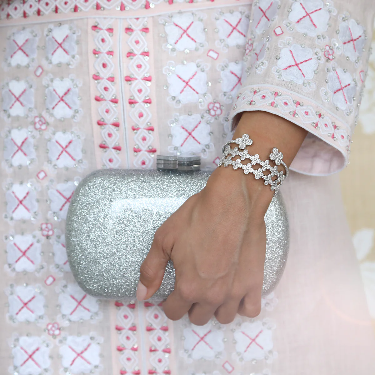 Glitter Minaudière Clutch - Silver - Image 7