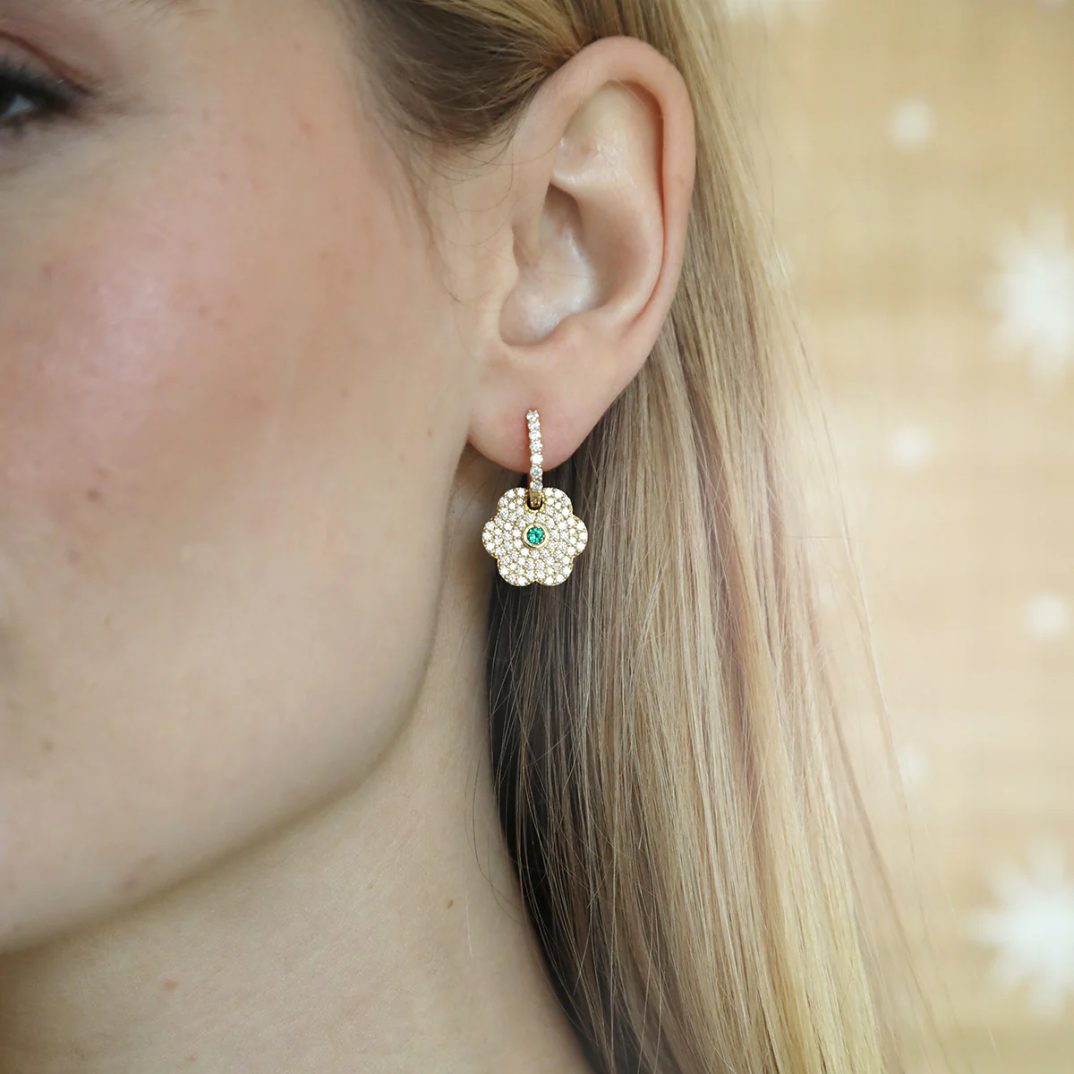 Mini Diamond Flower Hoop - Emerald - Image 2