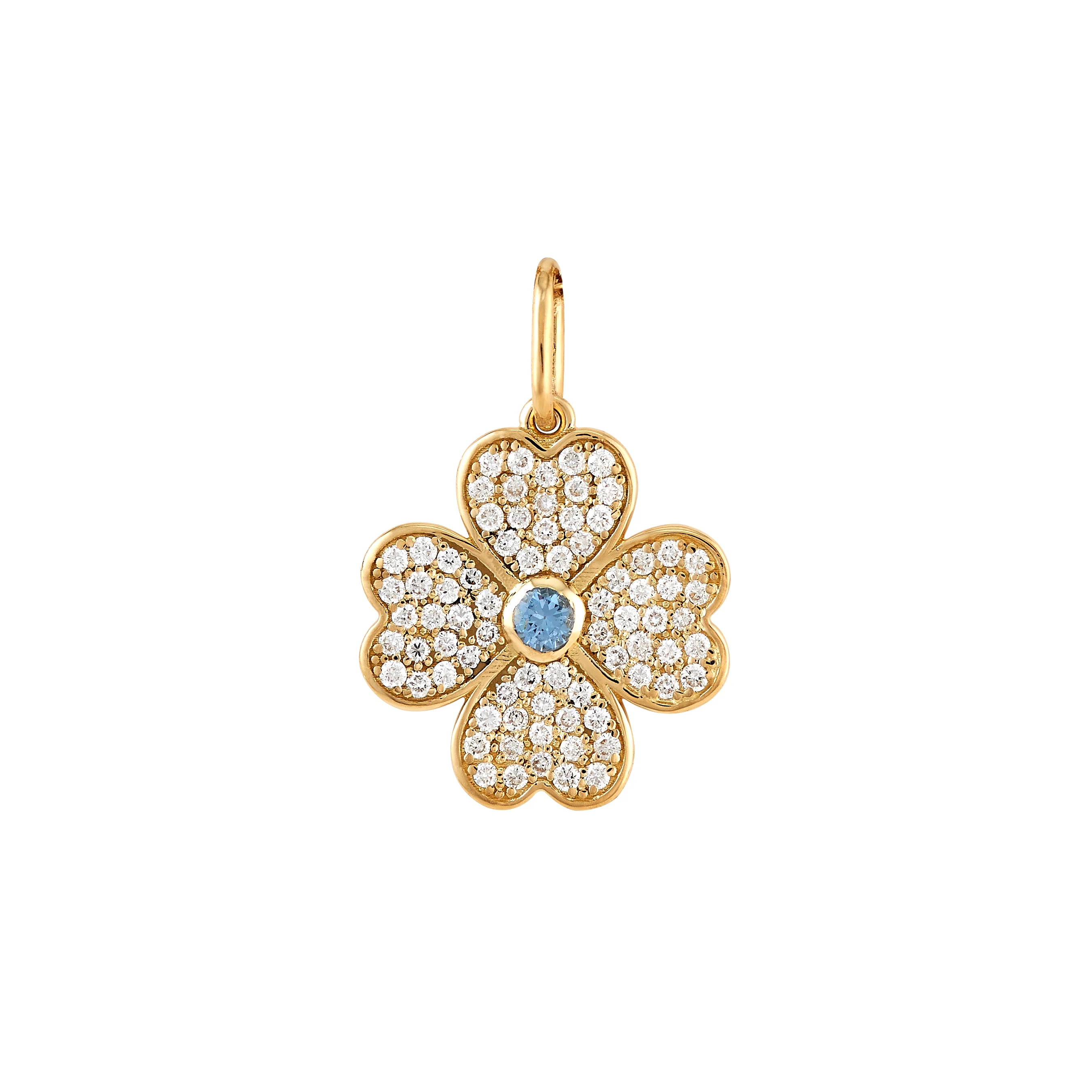 Mini Diamond Heart Clover Charm - Aqua