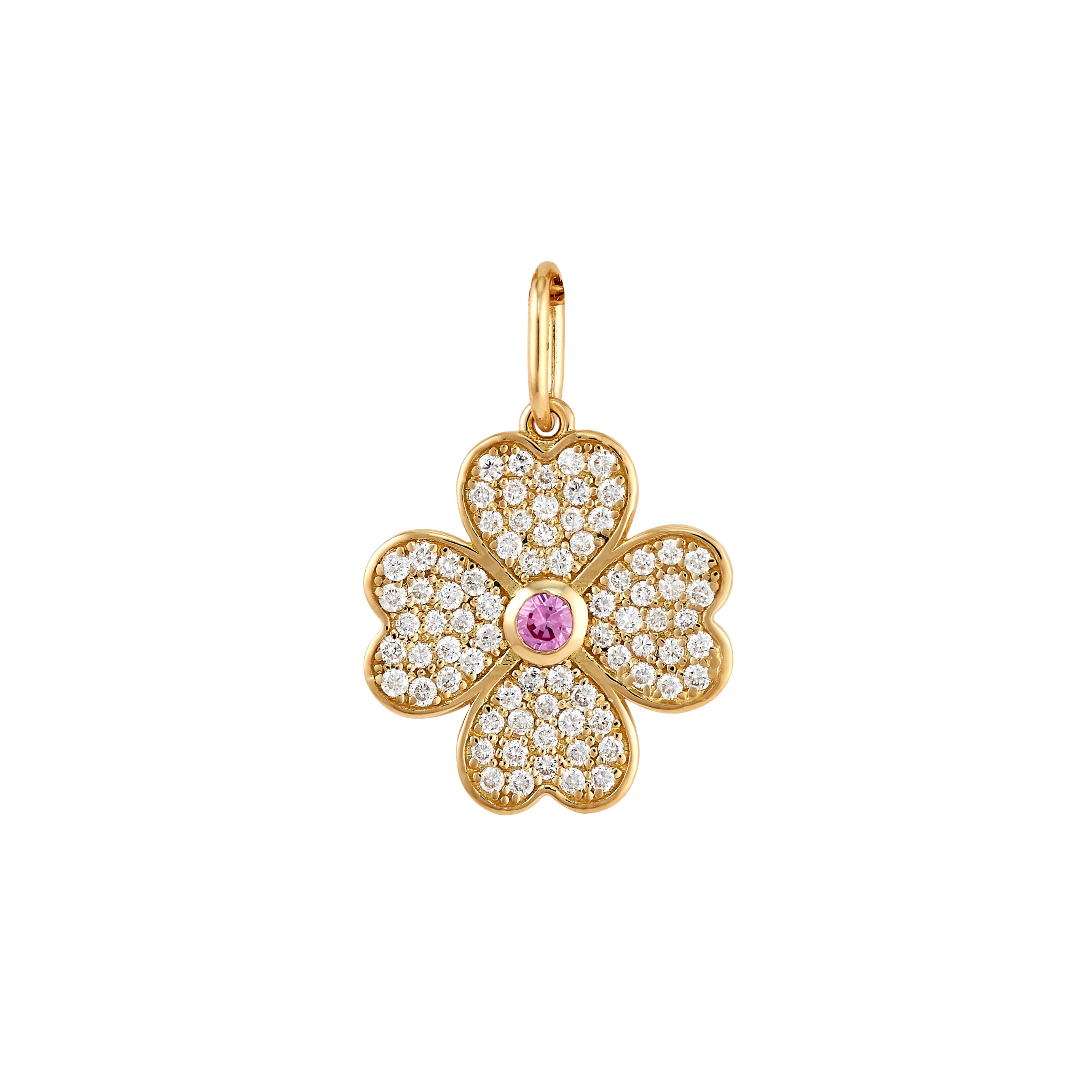 Mini Diamond Heart Clover Charm - Pink