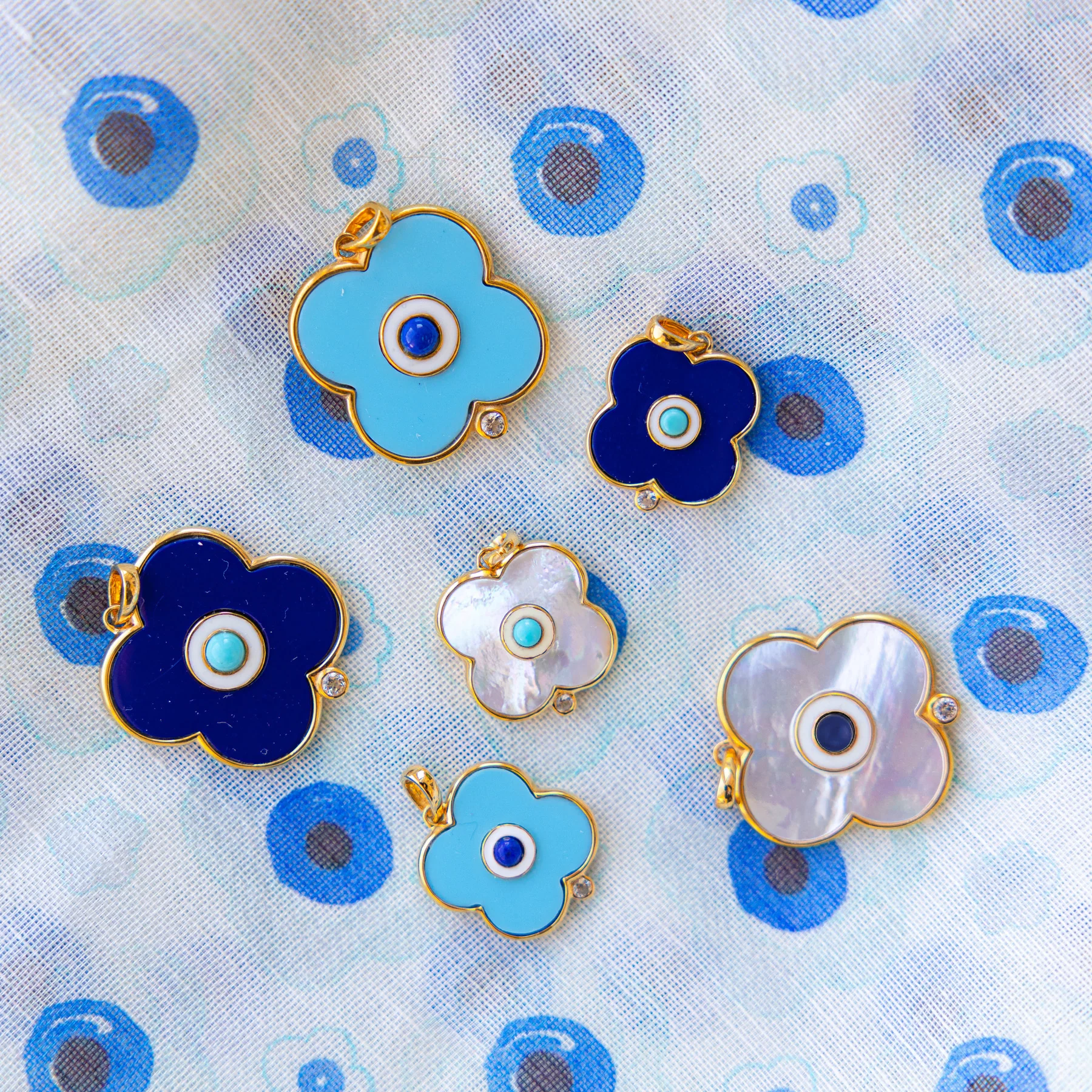 Mother of Pearl Evil Eye Charm LG - MOP/Lapis - Image 2