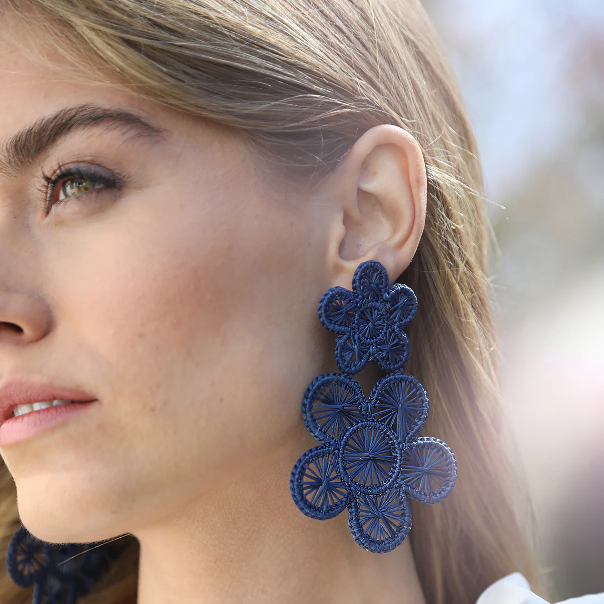 Navy Rattan Bloom Earring - Image 2
