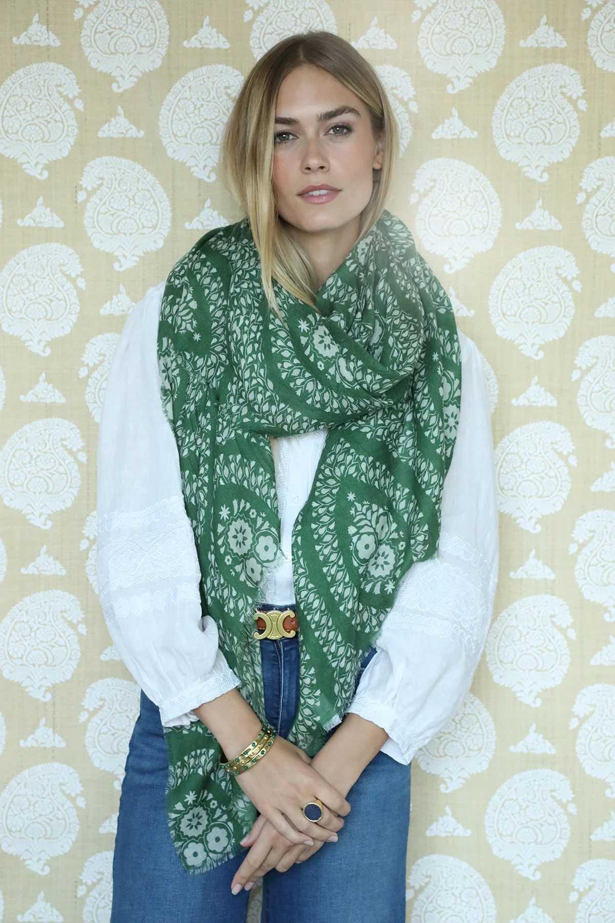 Olive Paisley Bloom Scarf - Image 2
