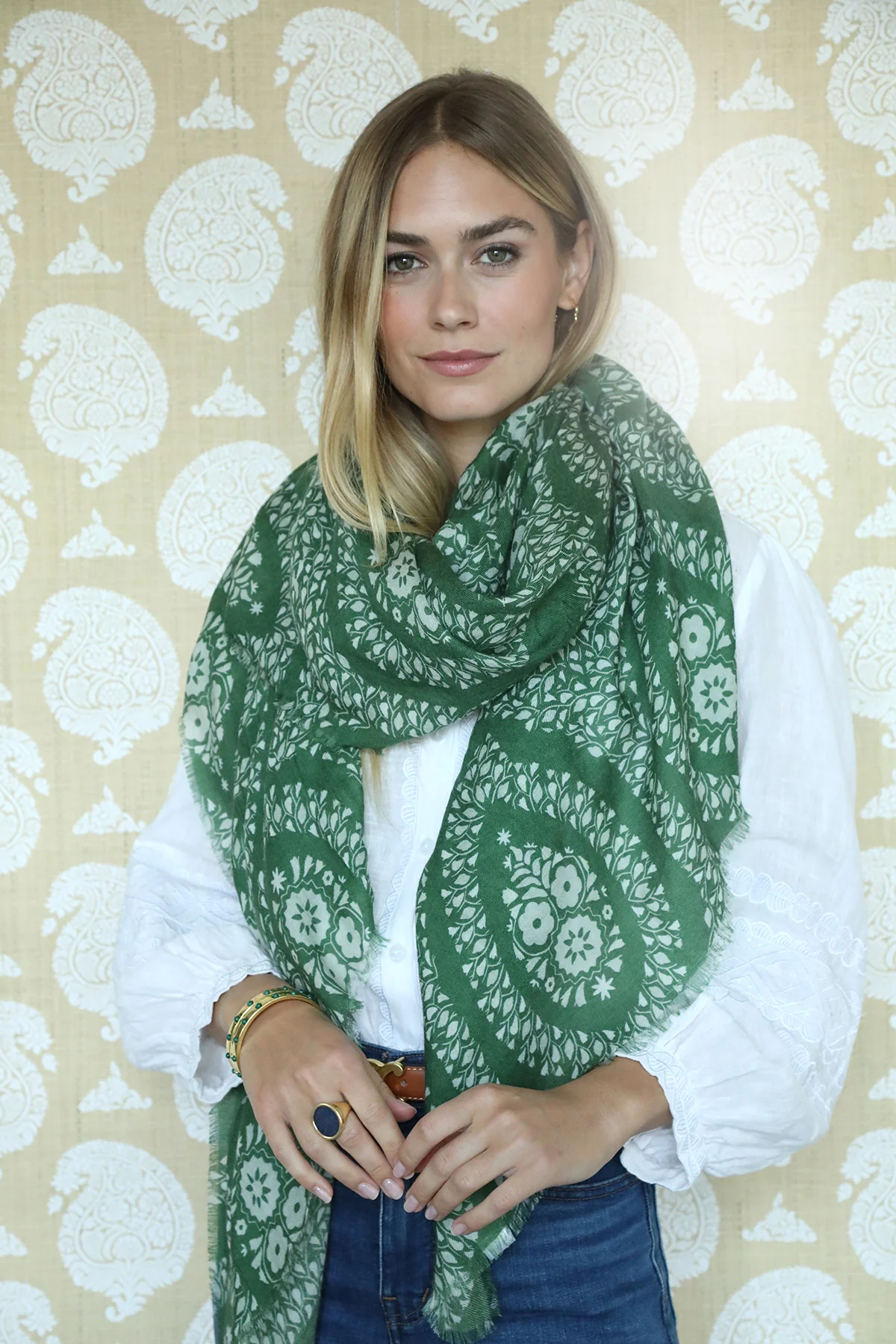 Olive Paisley Bloom Scarf - Image 4