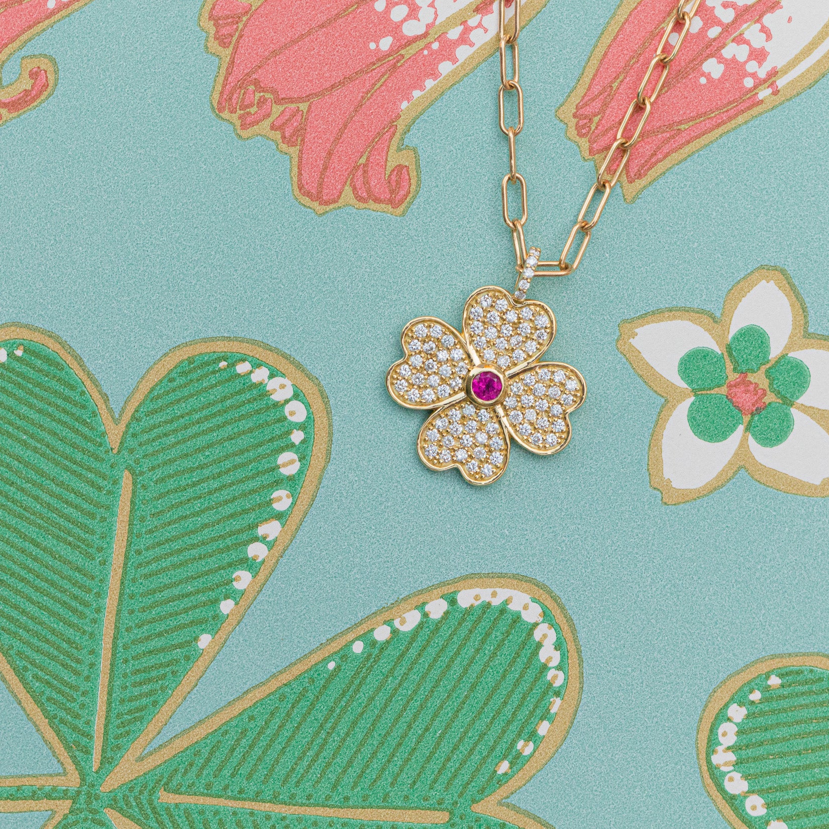 Pink Tourmaline Heart Clover Charm - Image 5