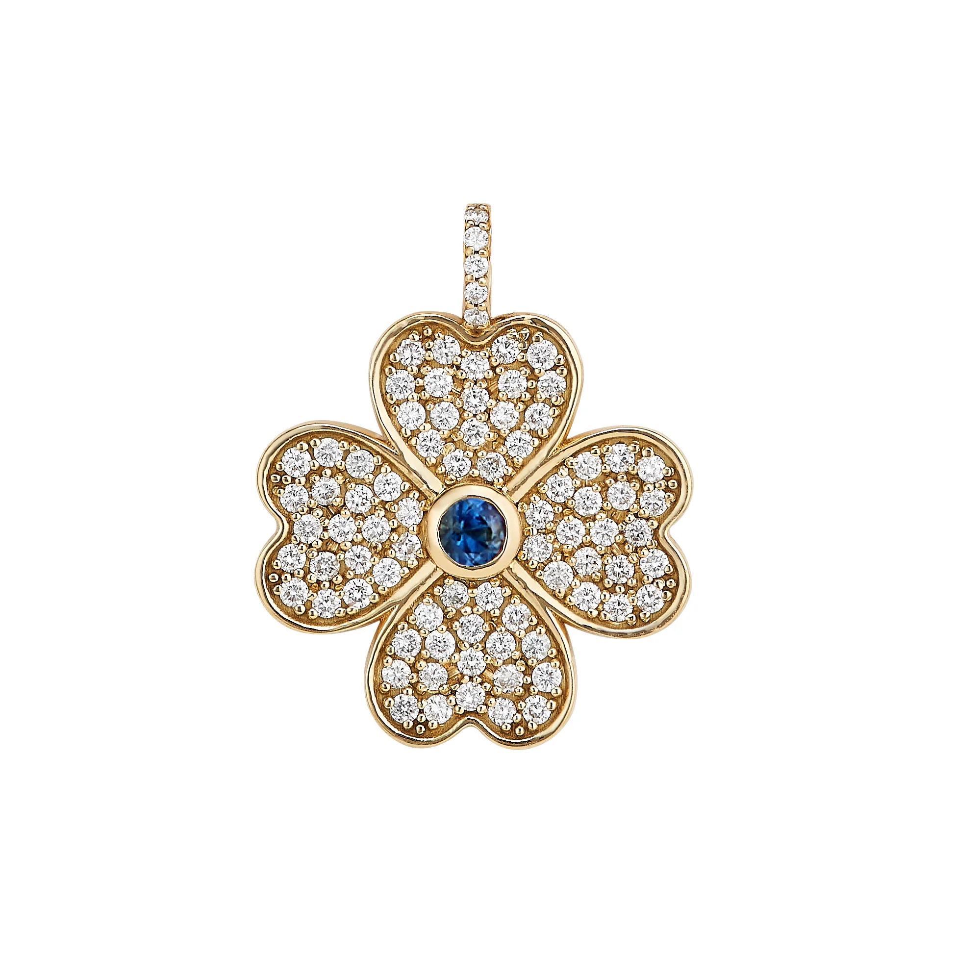 Sapphire Heart Clover Charm