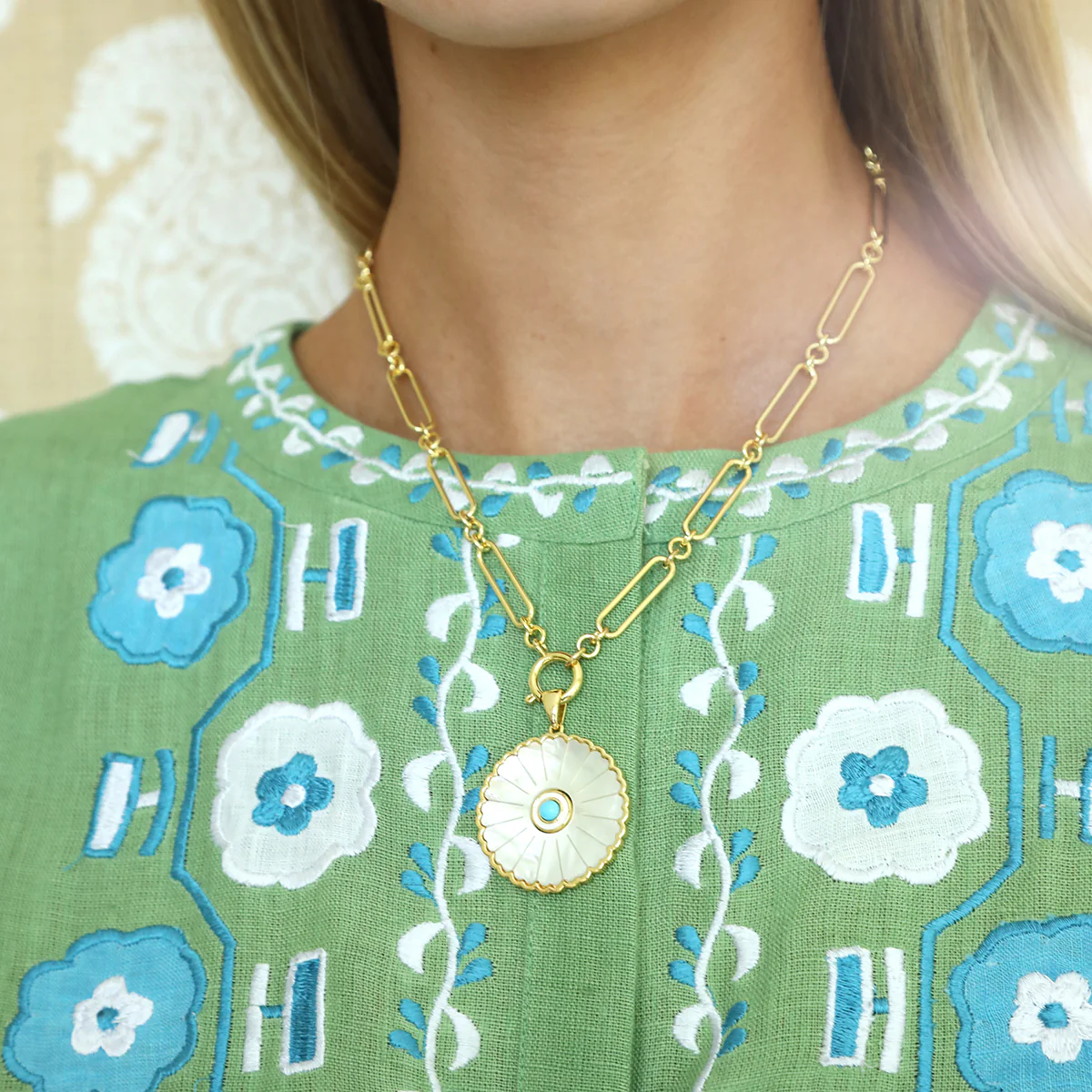 Sunflower Pendant MOP/TQ - Image 2